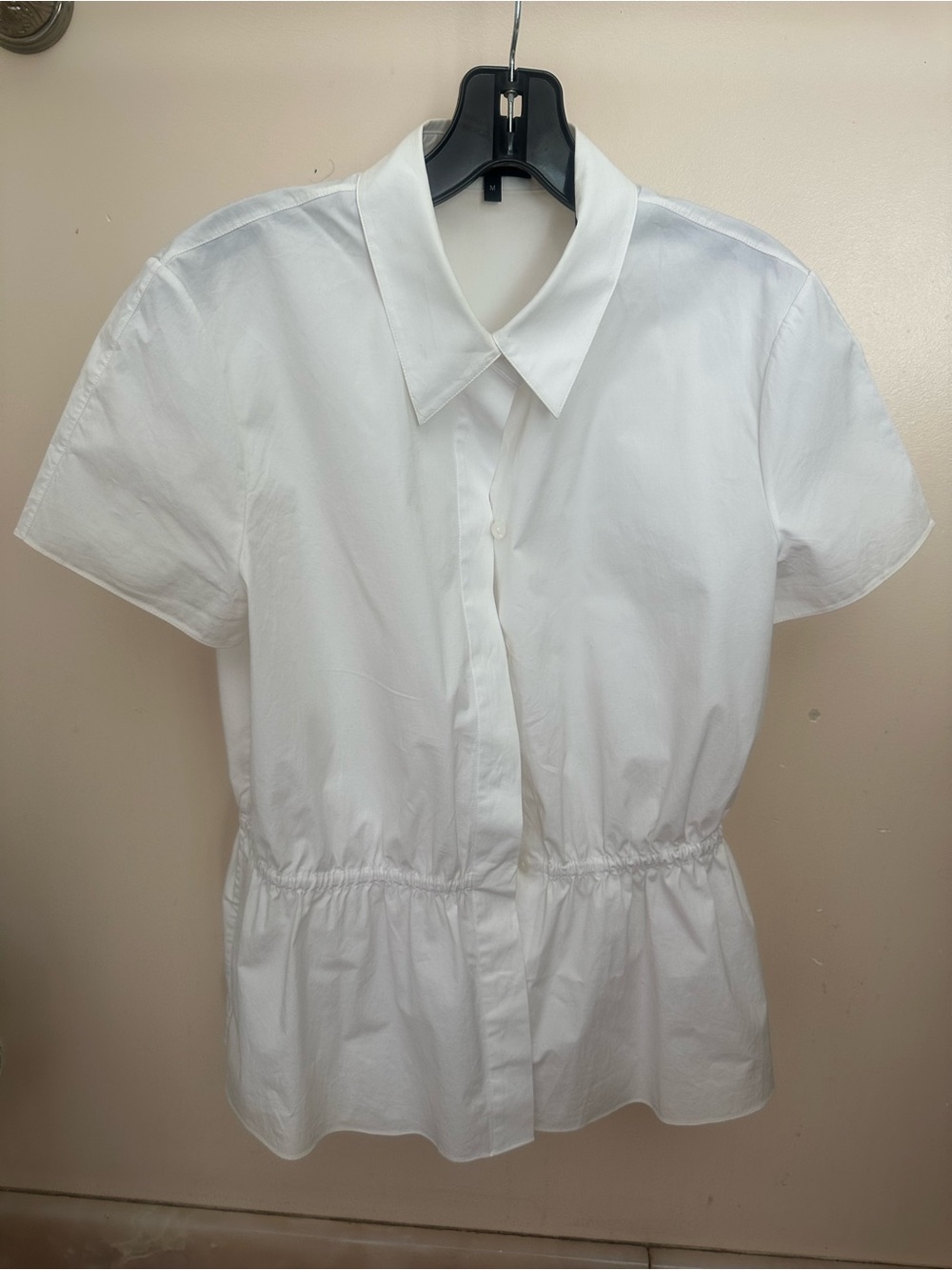 Theory White Short-Sleeve Button-Front Peplum Shirt